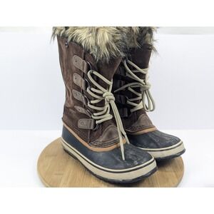 Sorel Winter Boots Brown Fir Lined Womans 6.5 Duck Lace Up Snow Shoe Joan Of Arc
